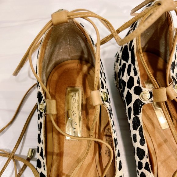 Halogen Printed Calf Hair Ankle Strappy Gladiator Pointed Toe Flat - Picture 4 of 9